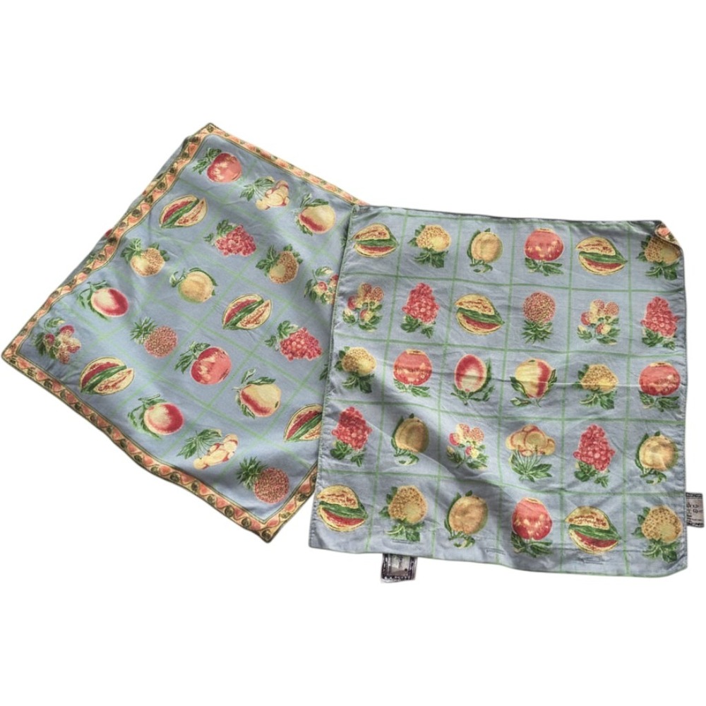 April Cornell Fruit Pillow Covers Set 2 16" Blue Vintage Watermelon Cotton HTF